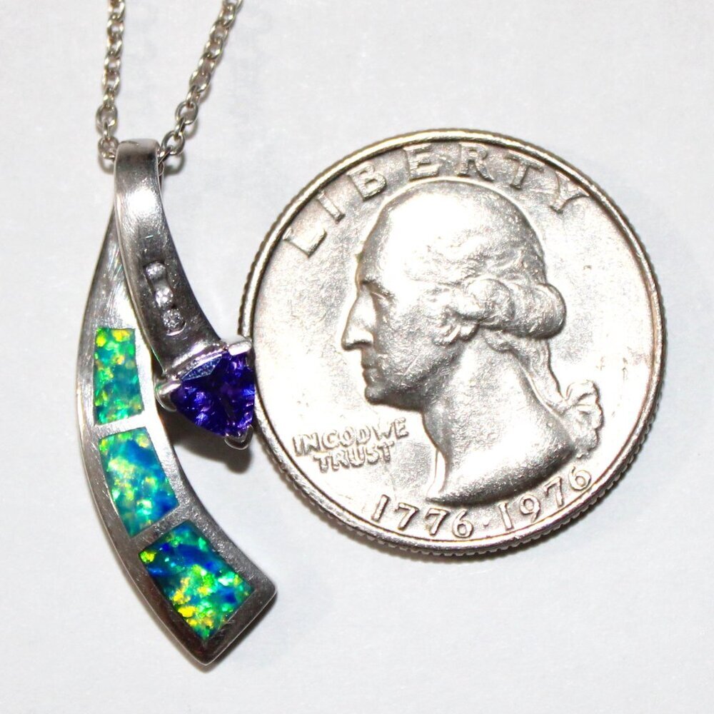 Sterling Silver Faux Opal Amethyst Necklace - Picture 3 of 7